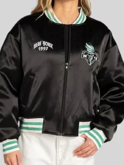 NY Liberty Black Satin Bomber Jacket