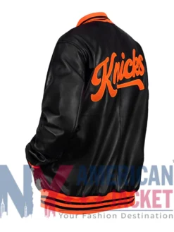 New York Knicks Black And Orange Leather Varsity Jacket