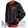 New York Knicks Black And Orange Varsity Leather Jacket