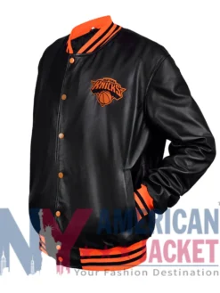 New York Knicks Black And Orange Varsity Leather Jacket