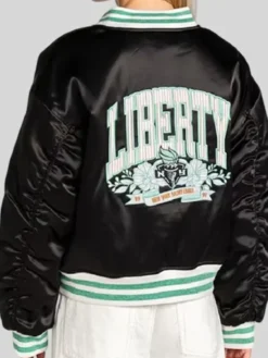 New York Liberty Zip Up Black Satin Bomber Jacket