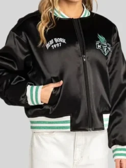 New York Liberty Zip Up Black Satin Jacket