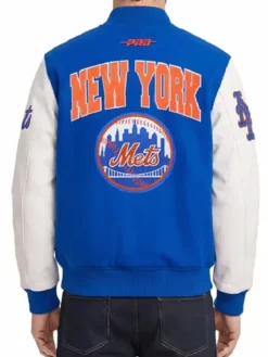 New York Mets City Arch Blue and White Varsity Jacket Back