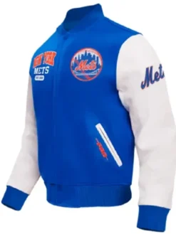 New York Mets City Arch Blue and White Varsity Jacket Right Pose