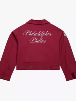 Philadelphia Phillies Cropped Burgundy Mechanic Jacket Back