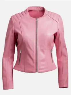 Pink Leather Vegan Biker Jacket For Women