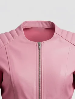 Pink Vegan Biker Leather Jacket For Women