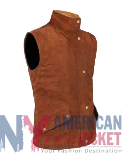Quilted Brown Suede Leather Fur Vest