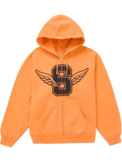 Supreme Wings Zip-Up Orange Hooded Sweatshirt