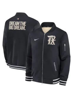 Texas Rangers Nike Authentic Collection City Connect Full-Zip Black Bomber Jacket