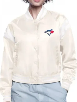 Toronto Blue Jays Printed Logo Satin Varsity Jacket