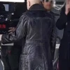 Uncle Fester Wednesday Tv Series S03 Fred Armisen Black Leather Coat with Shearling Collar