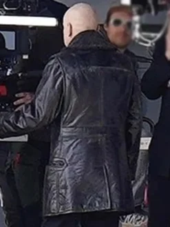 Uncle Fester Wednesday Tv Series S03 Fred Armisen Black Leather Coat with Shearling Collar