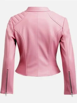 Vegan Pink Biker Leather Jacket For Women