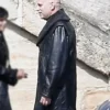 Wednesday Tv Series S03 Fred Armisen Black Leather Coat with Shearling Collar