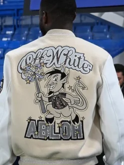 2022 Off White x AC Milan Abloh Cream Varsity Jacket for Men and Women