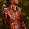 2026 BAFTA Awards Cat Burns Brown Leather Jacket