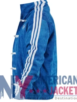 2026 Manchester United Pre-Match Adidas Chinese New Year Blue Suede Jacket Left
