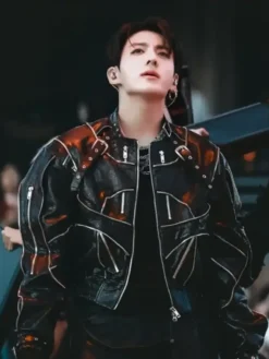 BTS World Tour Stanford 2026 Jungkook Biker Black Jacket