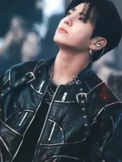 BTS World Tour Stanford 2026 Jungkook Black Biker Jacket