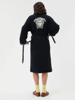 Blue Cotton-Terry Jacquard Bathrobe