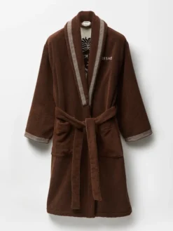 Brown Cotton-Terry Jacquard Bathrobe