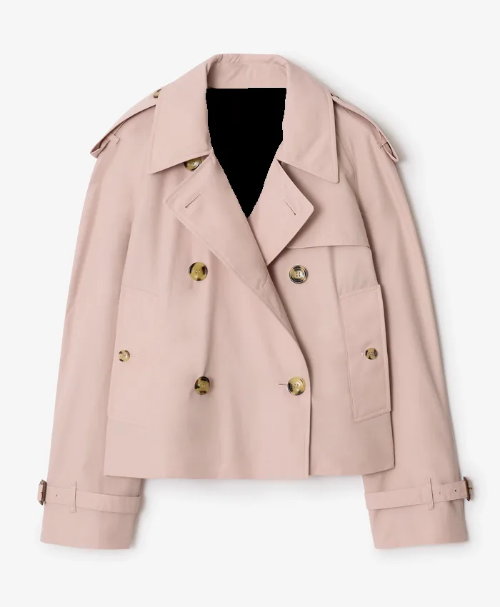 Burberry Tropical Cropped Pink Gabardine Trench Jacket