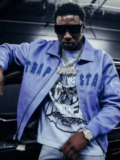 AVIREX X TRAPSTAR Blue Leather Jacket