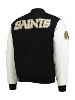 Alternative view of New Orleans Saints Logo Black And White Varsity Jacket