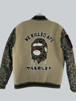 Chief Keef We Killed Bape Tan and Camo Varsity Jacket Back