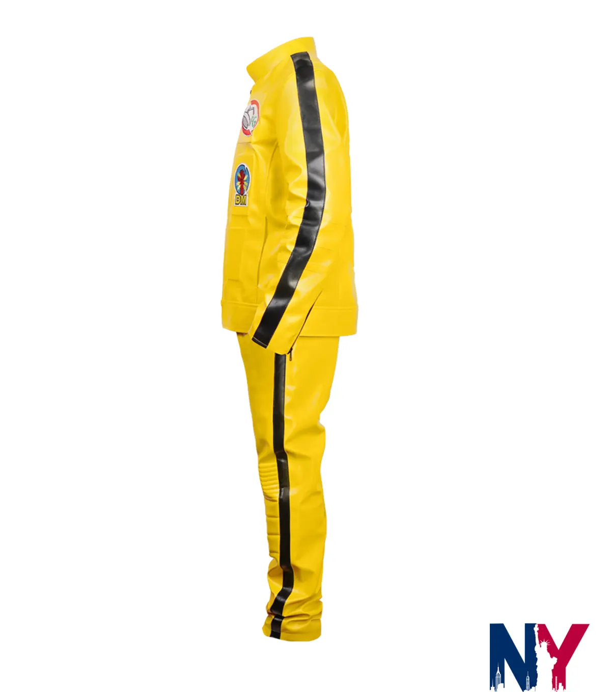 Close-up of Beatrix Kiddo Kill Bill Leather Yellow Costume Tracksuit