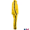 Close view of Beatrix Kiddo Kill Bill Leather Yellow Tracksuit Costume