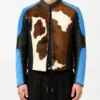 Cowhide Blue Dyed Calf Hair Jacket for Men and Women with Genuine Leather Finish