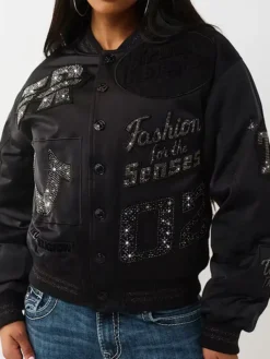 Crystal Logo Bomber Black Nylon Jacket