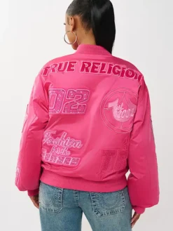 Crystal Logo Boysenberry Bomber Nylon Jacket