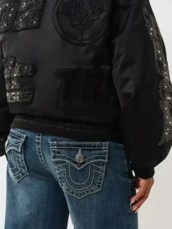 Crystal Logo Nylon Black Bomber Jacket