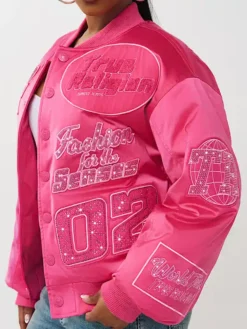 Crystal Logo Nylon Boysenberry Bomber Jacket