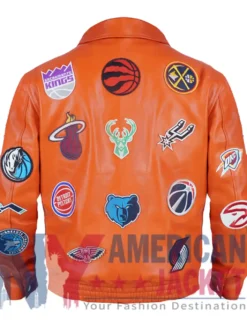 Jeff Hamilton NBA Teams Collage Orange Leather Jacket