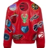 Jeff Hamilton NBA Teams Collage Red Leather Jacket