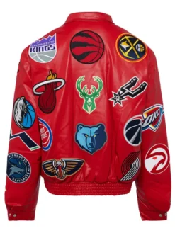 Jeff Hamilton NBA Teams Collage Red Leather Jacket