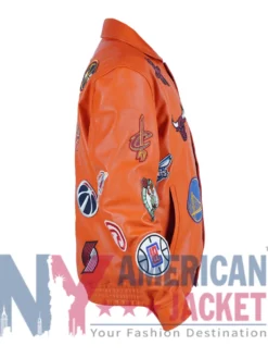 Jeff Hamilton NBA Teams Orange Collage Leather Jacket