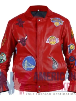 Jeff Hamilton NBA Teams Red Collage Leather Jacket