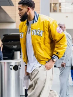 Karl-Anthony Towns NY Knicks Yellow Bomber Jacket