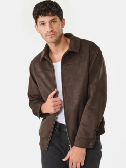 Kmart Suedette Bomber Dark Brown Suede Leather Jacket