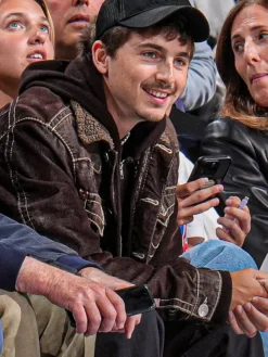 Knicks v 76ers Game 2026 Timothée Chalamet True Brown Religion Jacket