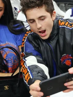 Knicks vs. Cavs Final Timothée Chalamet Leather Jacket