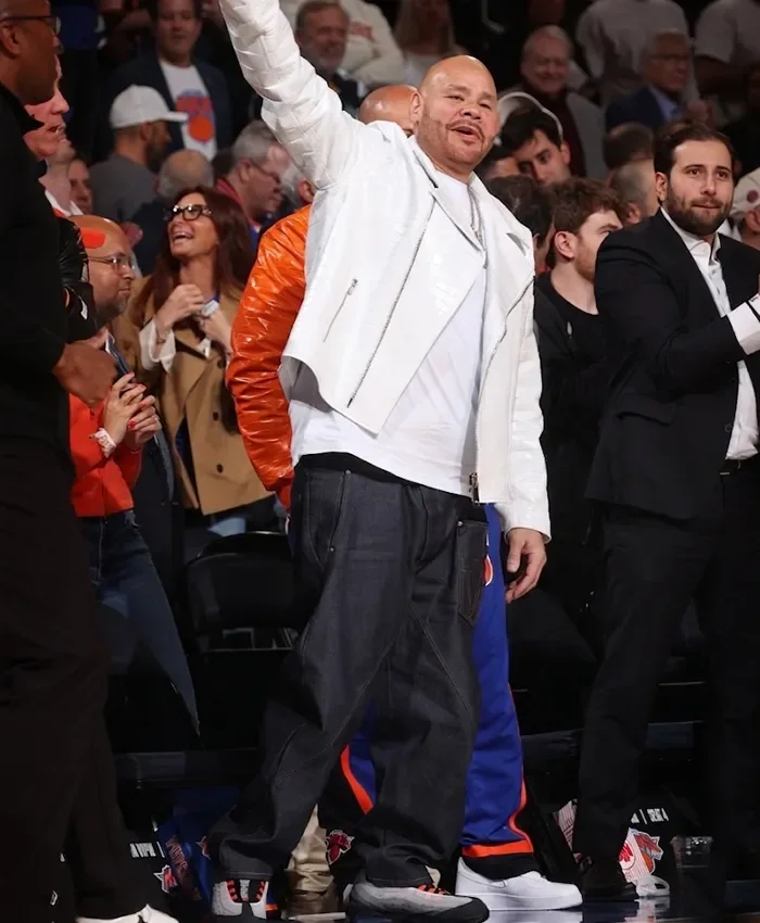 Knicks vs. Cavs Game 2 Fat Joe White Biker Jacket