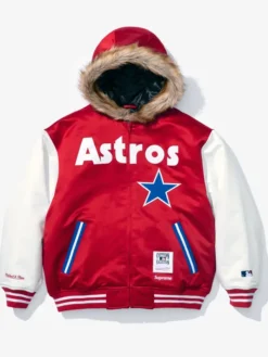 MLB x NBA Supreme Hooded Satin Varsity Jacket