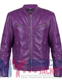 Men's Biker Cafe Racer Slimfit Purple Leather Jacket