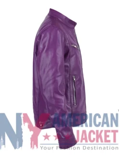 Men's Biker Slimfit Purple Cafe Racer Leather Jacket